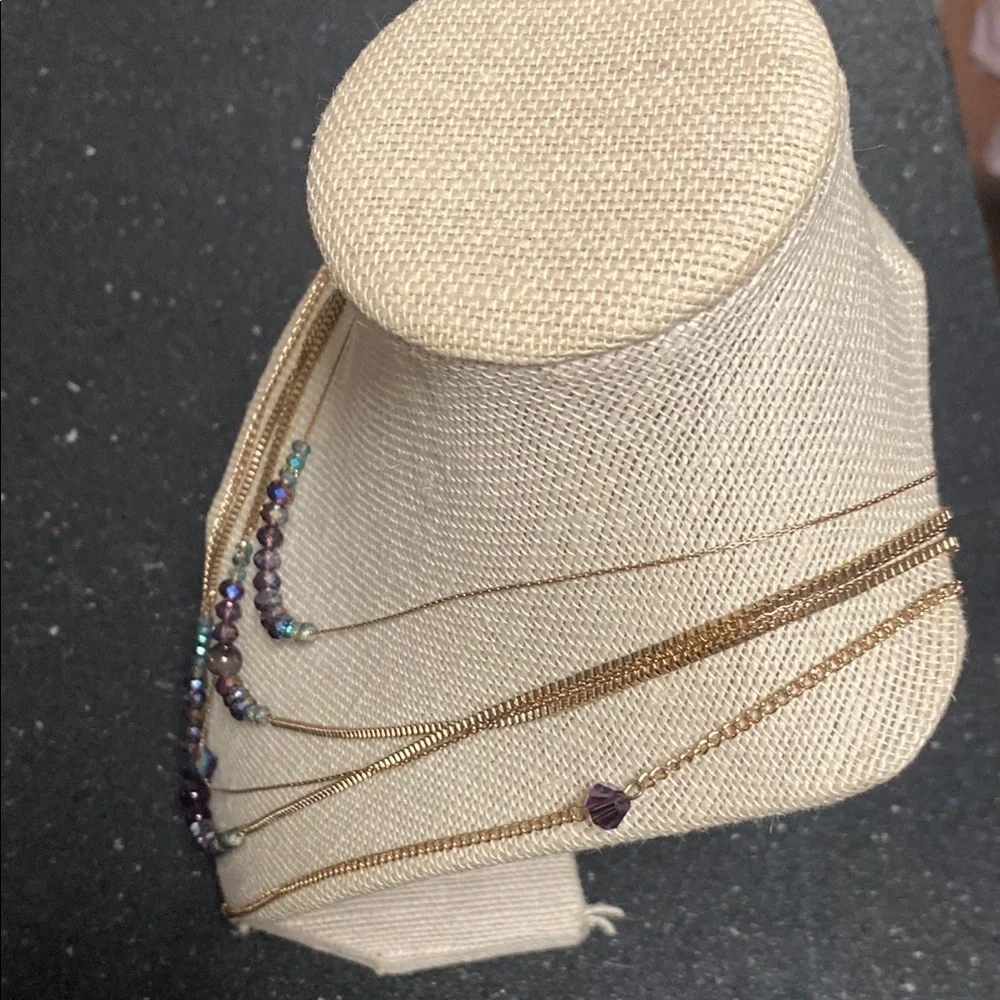Multi-Layered Gold and Purple Necklace